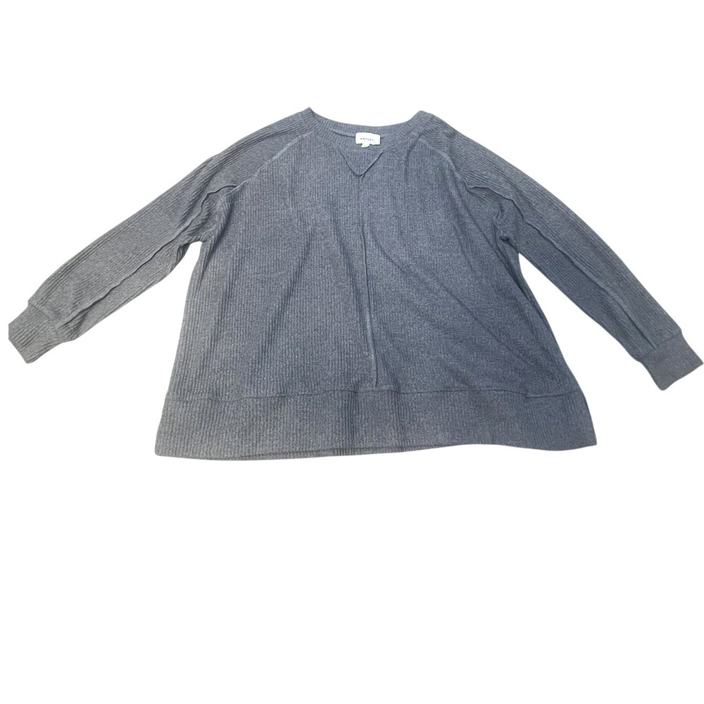Andrée Gray Ribbed Knit Long Sleeve Top Size M Relaxed Fit